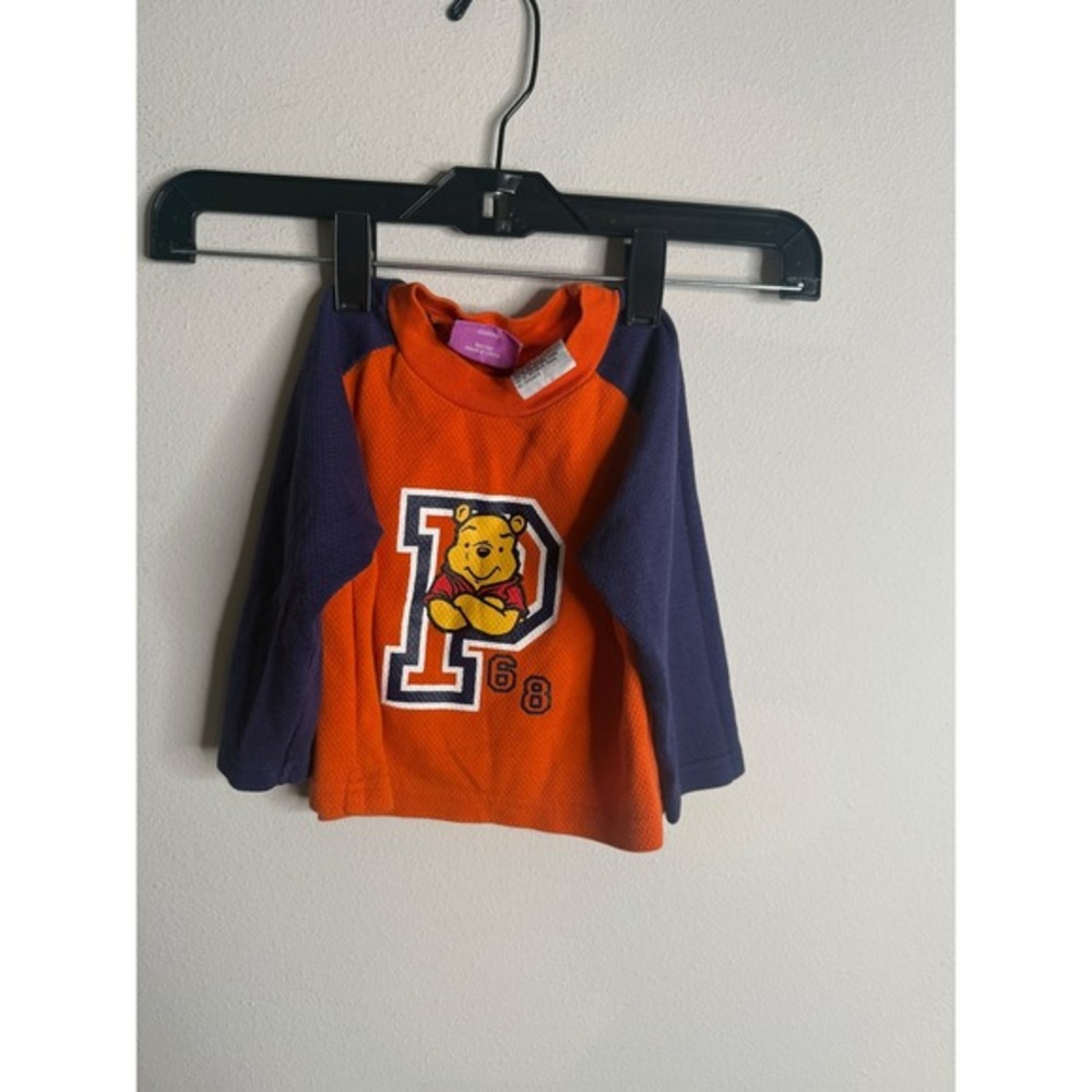Vintage Disney Toddlers 18M Winnie‎ the Pooh Orange Blue Long Sleeve Shirt Retro